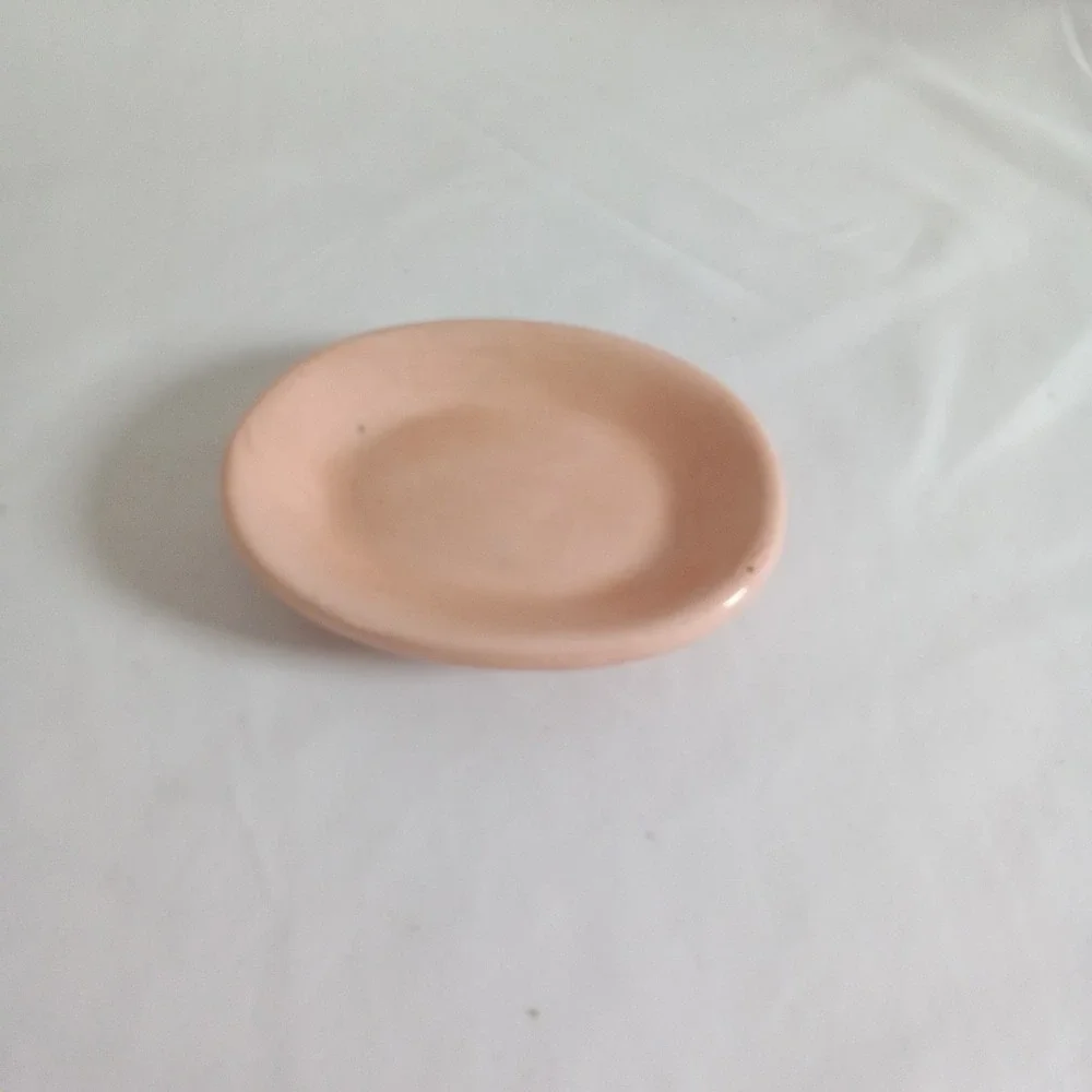 Vintage Peach Pink Ceramic Oval Trinket Dish Minimalist Jewelry Catchall Tray